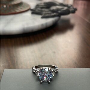 Elegant Silver-Tone Diamond Accent Ring